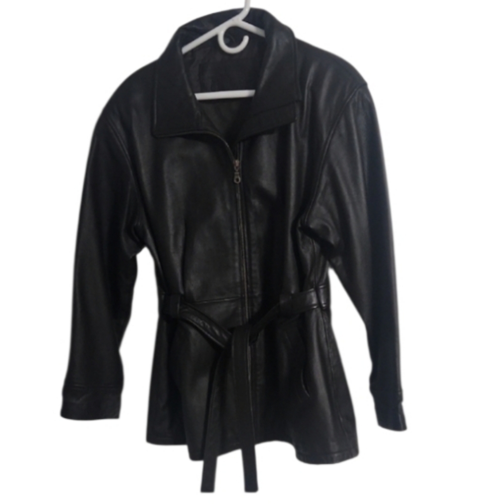 Vintage Late 80's Jacqueline Ferrar Genuine Leather Belted Brown Jacket Sz. L